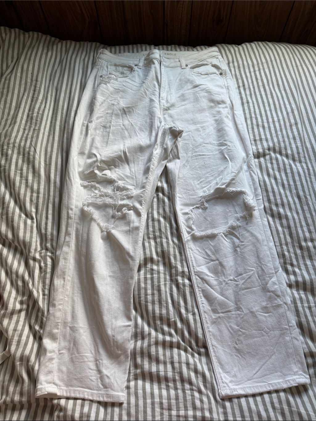 White Distressed Mom Straight-Leg Jeans